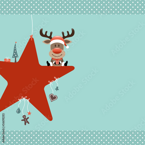 Vector: Rudolph Sitting On Red Star & Symbols Retro Dots Rudolph Sitting On Red Star & Symbols Retro Dots