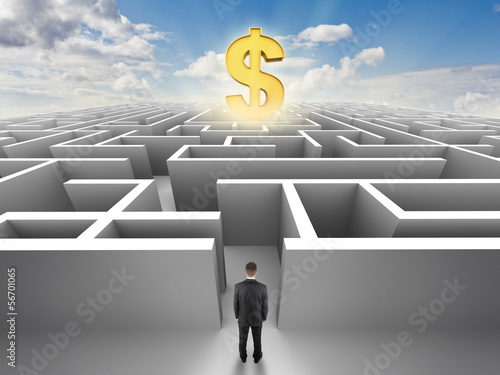 Illustration: Person in front of a maze, success challenge Person in front of a maze, success challenge