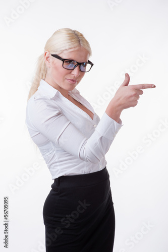 Photo: Businesswoman is showing something with her finger Businesswoman is showing something with her finger