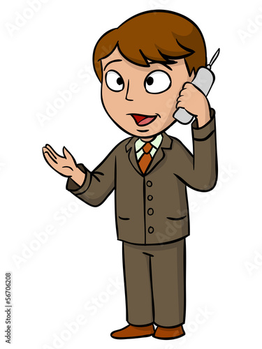 Vector: Cartoon businessman talking with cell phone Cartoon businessman talking with cell phone
