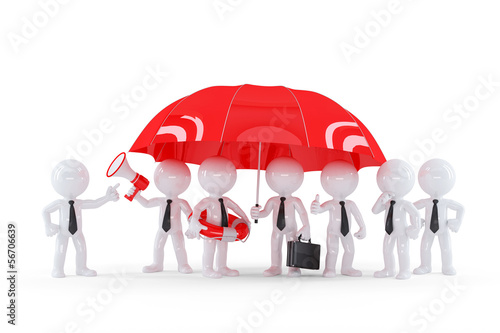 Illustration: Group of businessmen under umbrella. Business safety concept Group of businessmen under umbrella. Business safety concept