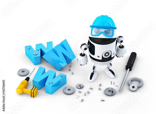 Illustration: Robot with WWW sign. Website building or repair concept Robot with WWW sign. Website building or repair concept