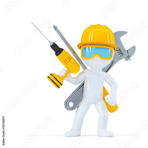 Illustration: Construction worker/Builder with tools Construction worker/Builder with tools