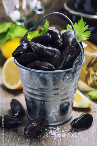 Photo: Fresh mussels ready for cooking Fresh mussels ready for cooking
