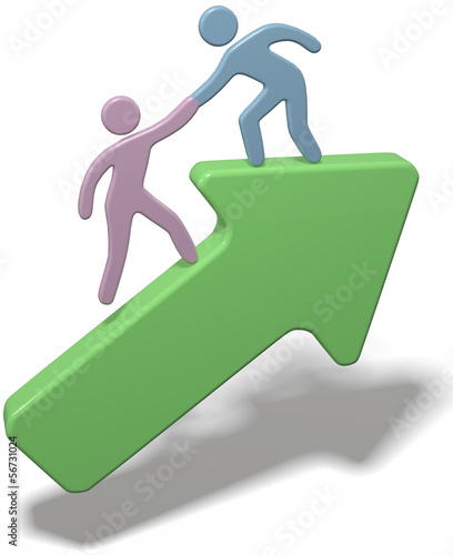 Illustration: People helping hand join up arrow People helping hand join up arrow