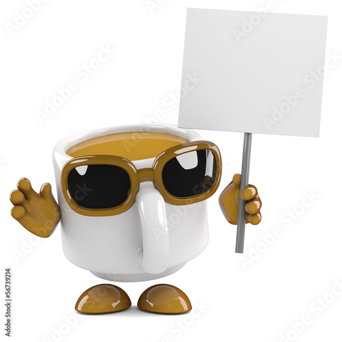 Illustration: Coffee cup holds up a placard Coffee cup holds up a placard