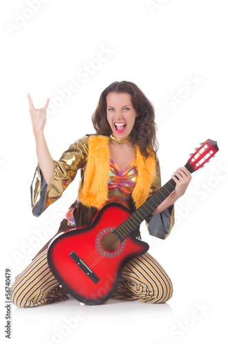 Photo: Woman with guitar in mexican clothing Woman with guitar in mexican clothing