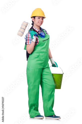 Photo: Woman painter isolated on white Woman painter isolated on white