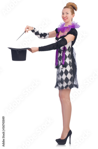 Photo: Woman magician isolated on the white Woman magician isolated on the white