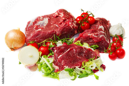 Photo: huge red meat chunk isolated over white background huge red meat chunk isolated over white background