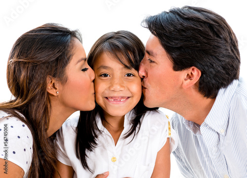 Photo: Parents kissing their daughter Parents kissing their daughter
