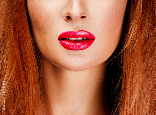 Photo: Red Hair. Fashion Girl Portrait. long Hair and red lipstick. Red Hair. Fashion Girl Portrait. long Hair and red lipstick.