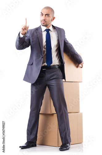 Photo: Businessman with box isolated on the white Businessman with box isolated on the white