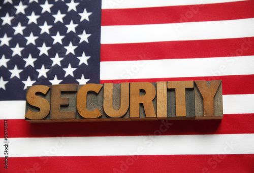 Photo: American flag with security word American flag with security word