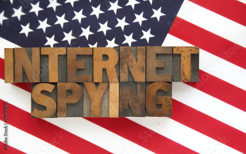 Photo: the words 'internet spying' on a USA flag the words 'internet spying' on a USA flag