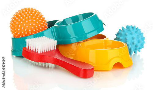 Photo: Pet accessories isolated on white Pet accessories isolated on white