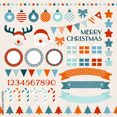 Vector: Retro Christmas Set Red/Orange/Blue Retro Christmas Set Red/Orange/Blue