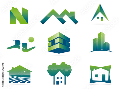 Vector: Set of nine stylish real estate company logo elements Set of nine stylish real estate company logo elements