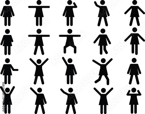Vector: Set of active woman pictograms illustrated on white Set of active woman pictograms illustrated on white