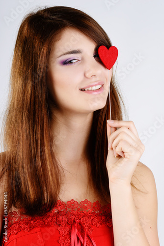 Photo: girl with red heart girl with red heart