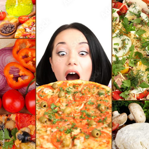 Photo: Collage of delicious pizza with ingredients Collage of delicious pizza with ingredients