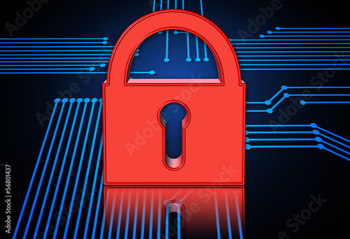 Illustration: Digital padlock with circuit board Digital padlock with circuit board