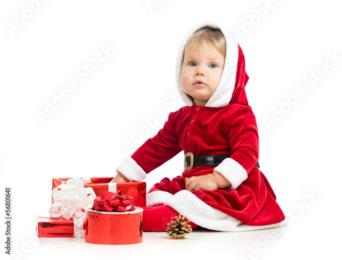 Photo: christmas baby girl with gift box isolated on white christmas baby girl with gift box isolated on white