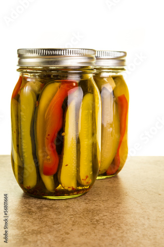 Photo: Homemade pickles in mason jars Homemade pickles in mason jars