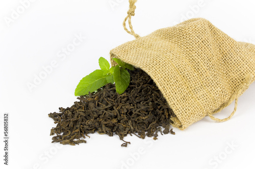 Photo: chinese tea leaves and a gunny chinese tea leaves and a gunny
