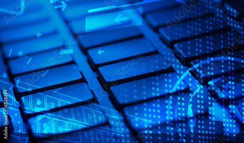 Photo: Keyboard with glowing icons Keyboard with glowing icons