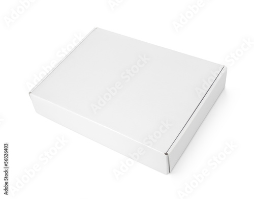 Photo: Closed blank carton pizza box on white with clipping path Closed blank carton pizza box on white with clipping path