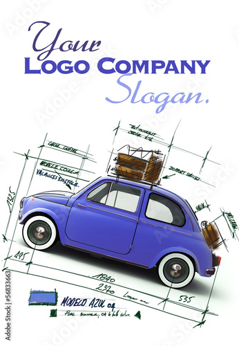 Illustration: Retro blue car design Retro blue car design