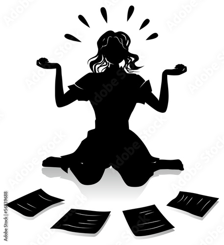 Vector: たくさんの請求書に苦しむ女性 たくさんの請求書に苦しむ女性
