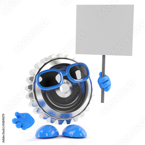 Illustration: Cog holds up a placard Cog holds up a placard