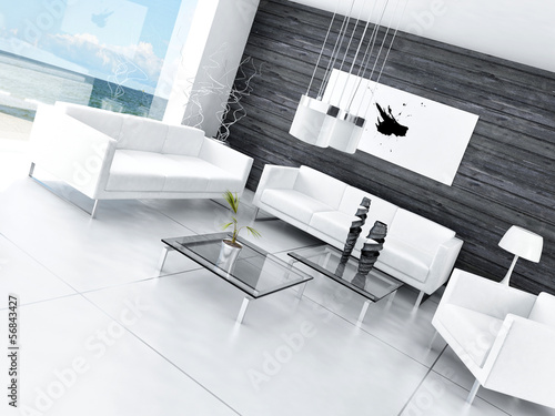 Illustration: Modern Design Black and White Living Room Interior Modern Design Black and White Living Room Interior