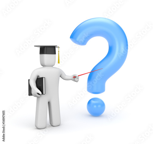 Illustration: Student with pointer and question Student with pointer and question