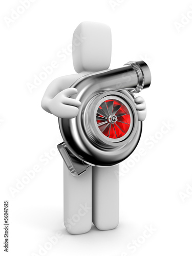 Illustration: Person with Turbocharger. Turbine for auto Person with Turbocharger. Turbine for auto