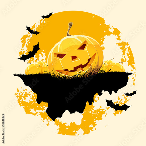 Vector: Grungy Halloween background with pumpkins and bats Grungy Halloween background with pumpkins and bats