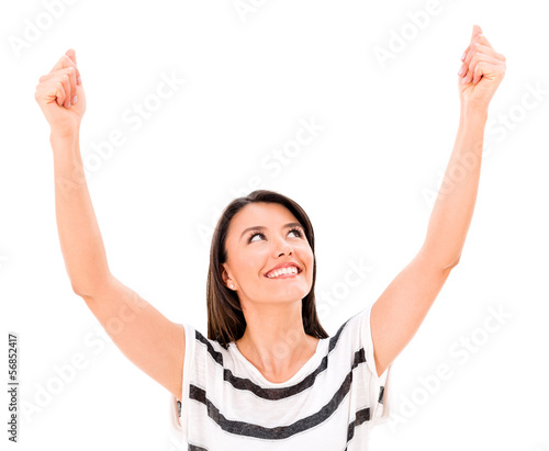 Photo: Woman holding something up Woman holding something up