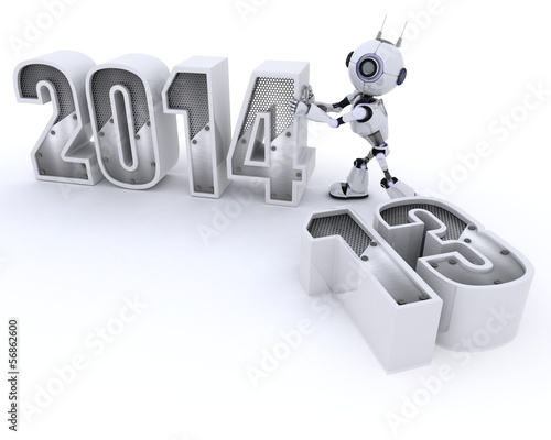 Illustration: Robot bringing in the new year Robot bringing in the new year