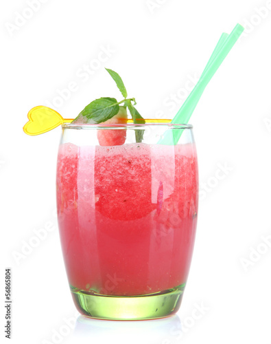 Photo: Glass of fresh watermelon juice, isolated on white Glass of fresh watermelon juice, isolated on white
