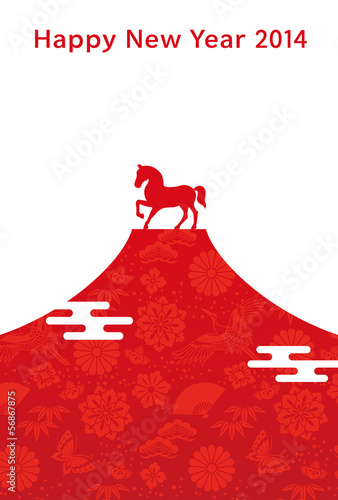 Vector: 富士山と馬 年賀状 紅白 富士山と馬 年賀状 紅白