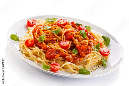 Photo: Pasta with meat, tomato sauce, parmesan and vegetables Pasta with meat, tomato sauce, parmesan and vegetables