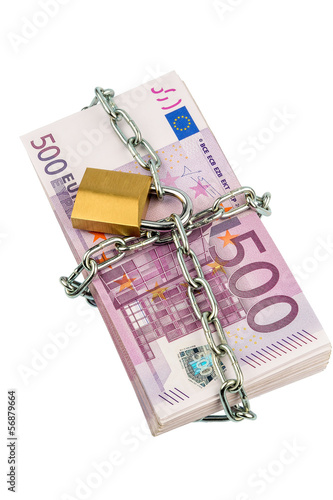 Photo: euro banknotes with chain and padlock euro banknotes with chain and padlock