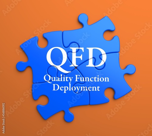 Illustration: QFD on Blue Puzzle Pieces. Business Concept. QFD on Blue Puzzle Pieces. Business Concept.