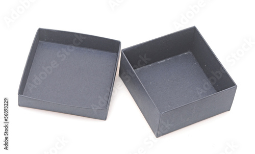Photo: open blue gift box on white background open blue gift box on white background