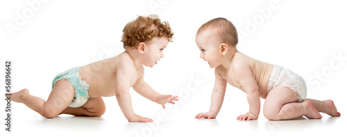 Photo: two crawling babies boy and girl two crawling babies boy and girl