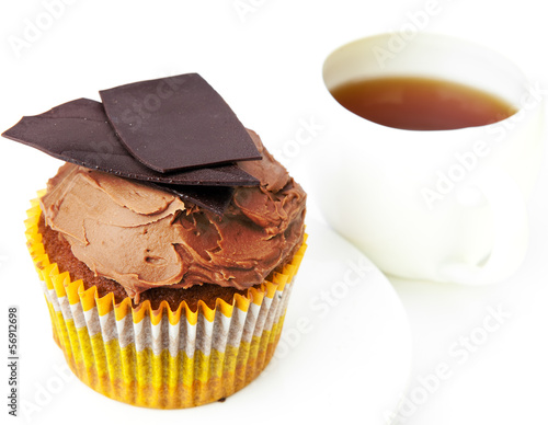 Photo: Chocolate fruitcake and cup of tea Chocolate fruitcake and cup of tea