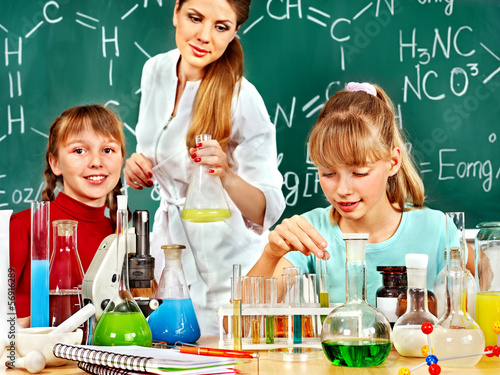 Photo: Children in chemistry class. Children in chemistry class.