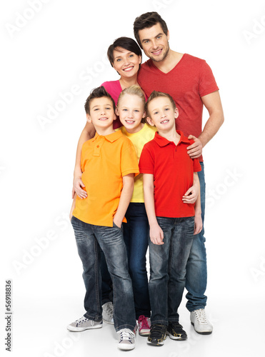 Photo: Happy family with two children on white Happy family with two children on white